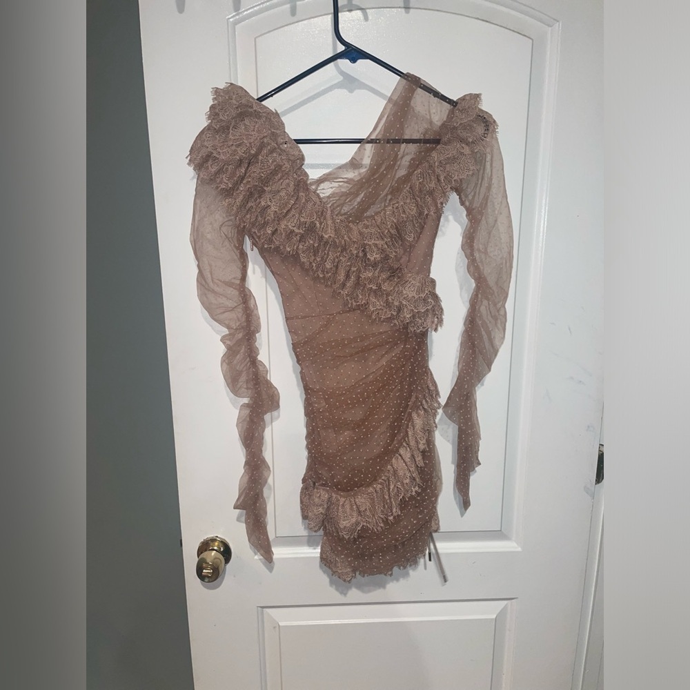 New! House of CB Sorrel Blush Lace Frill Mini Dress 🎀 Small - Picture 13 of 16